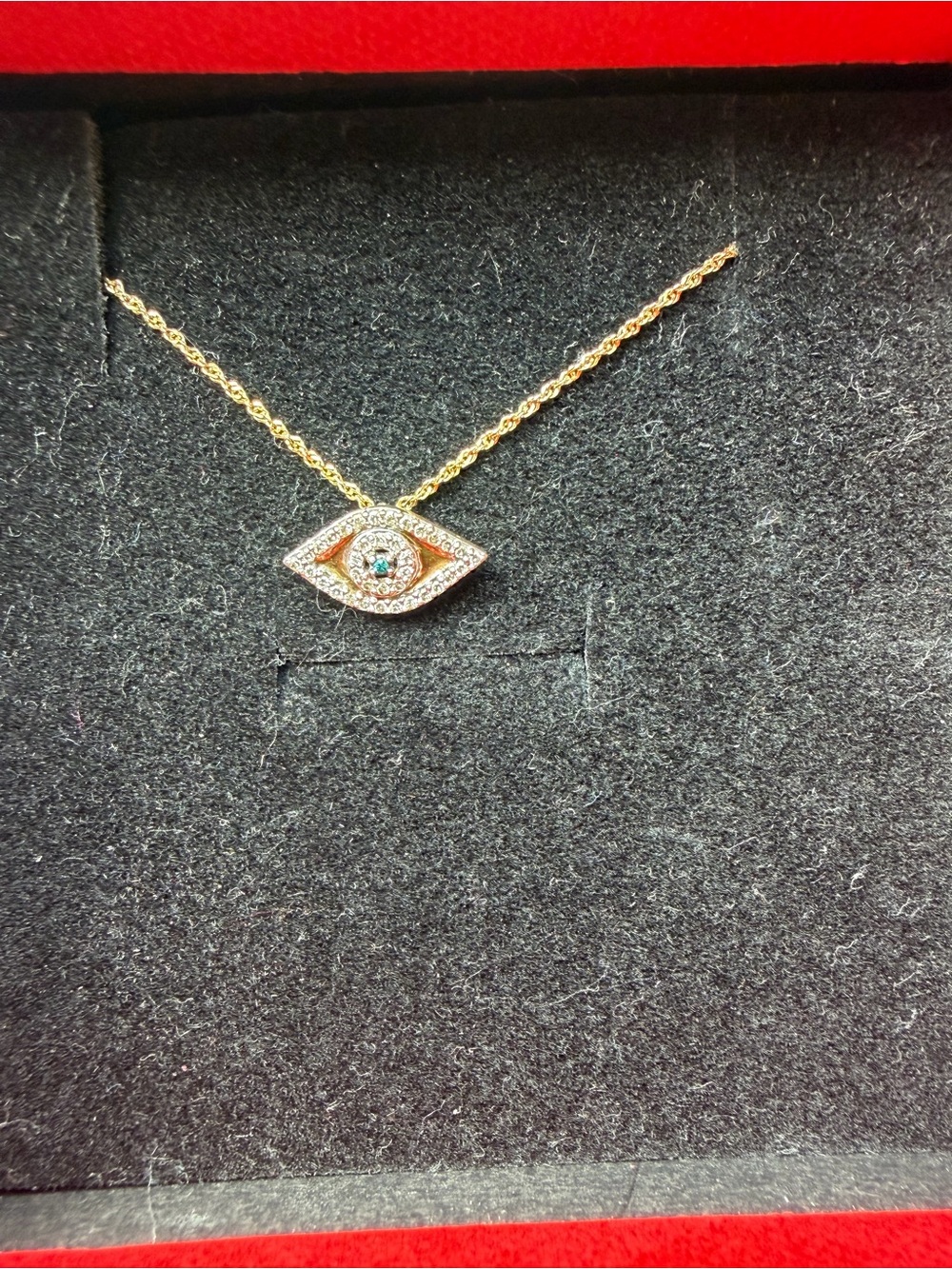 Zales 10K Gold Evil Eye Necklace with Blue Center and Diamond Halo - Picture 3 of 9